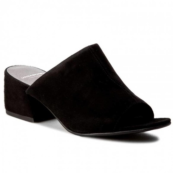 Vagabond Black Suede Leather Open Toe Chunky Mules Sandals Size 41 NWB - Picture 1 of 9